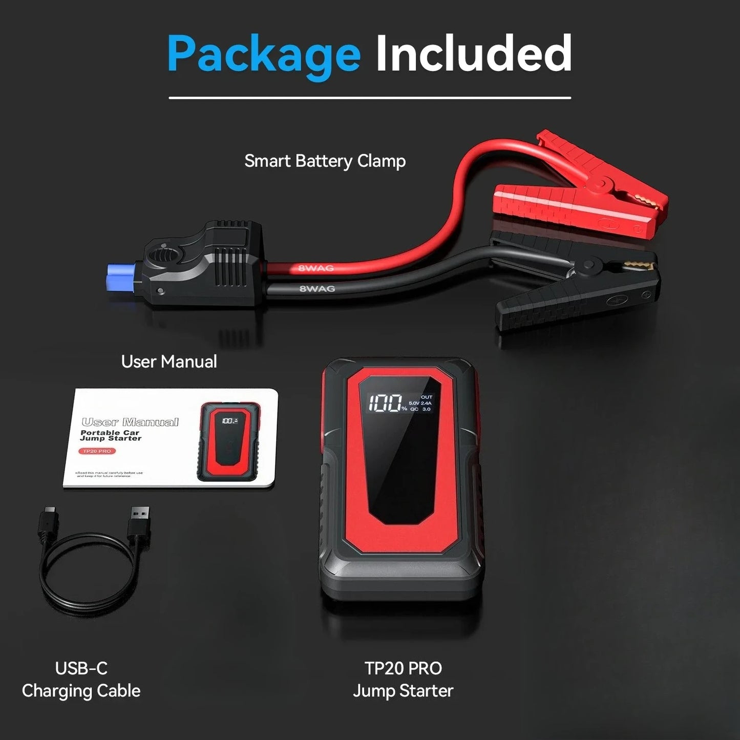 2000A Car Jump Starter Supply Battery Starter Booster Auto Starting Device Portable Power Bank 12V Battery Jump Starter