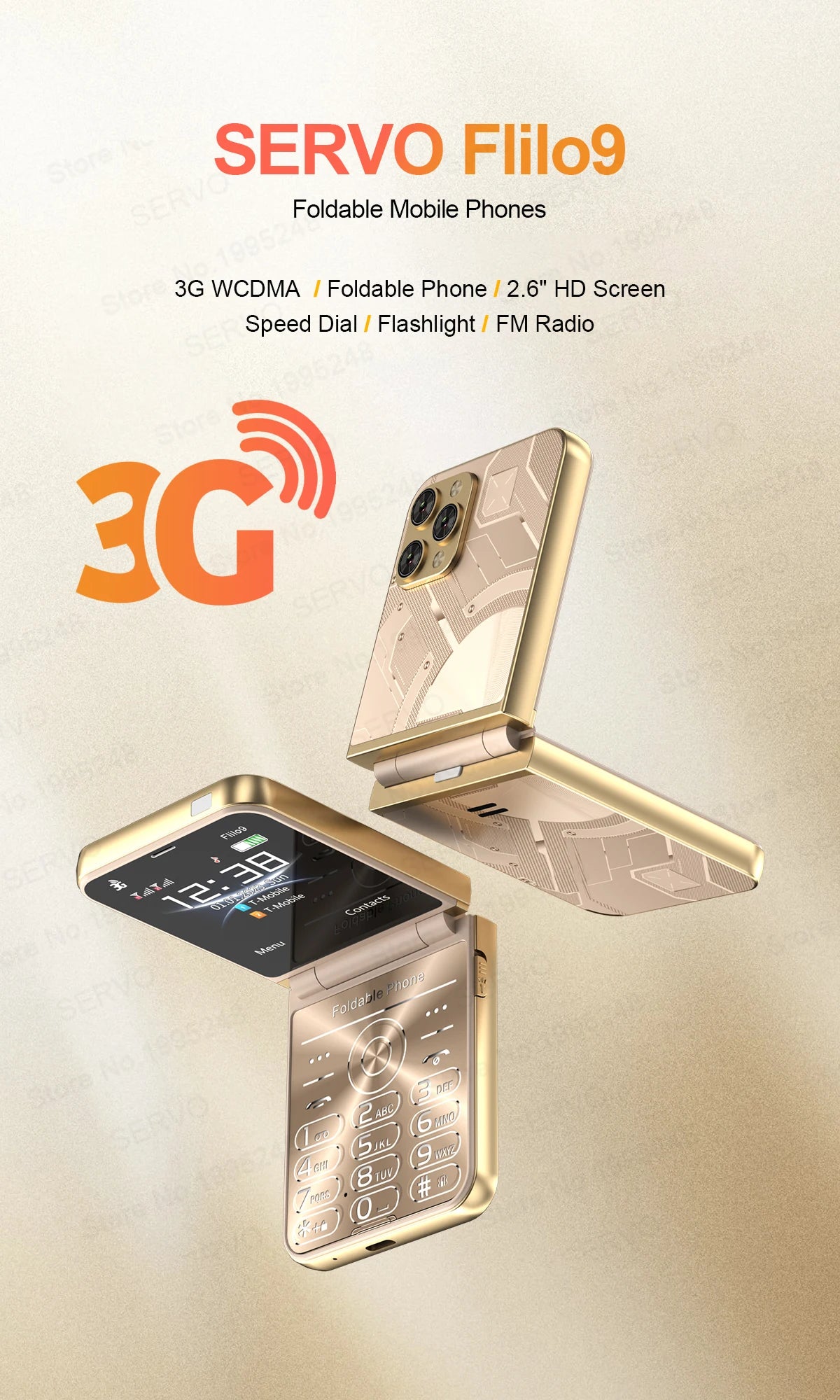 SERVO Flilo9 Foldable Mobile Phone 3G WCDMA Call Recording Speed Dial FM Radio Blacklist Torch Flip Cellphones Dual SIM Standby