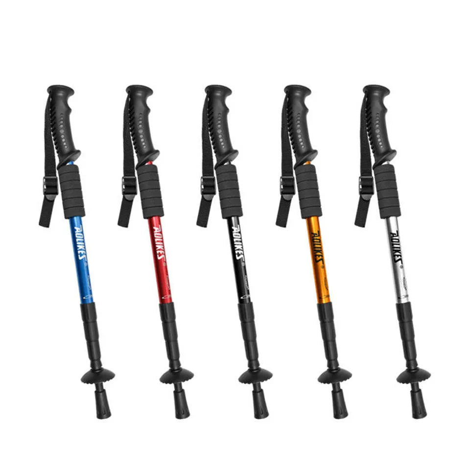 AOLIKES Aluminium Alloy Teleskopic Stick Hiking Poles Bastão De Trekking Walking Stick Ultralight Absorber Walking Cane