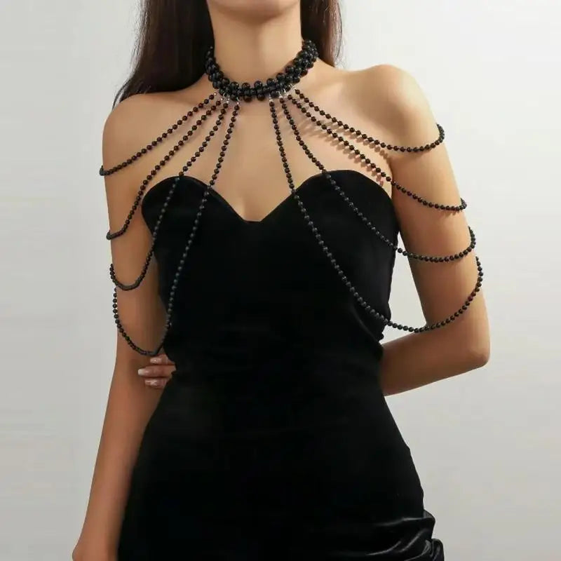 Bridal Tassel Imitation Pearl Shoulder Chain Necklace Elegant Cheongsam Dress Shawl Wedding Jewelry Accessories Gift For Women