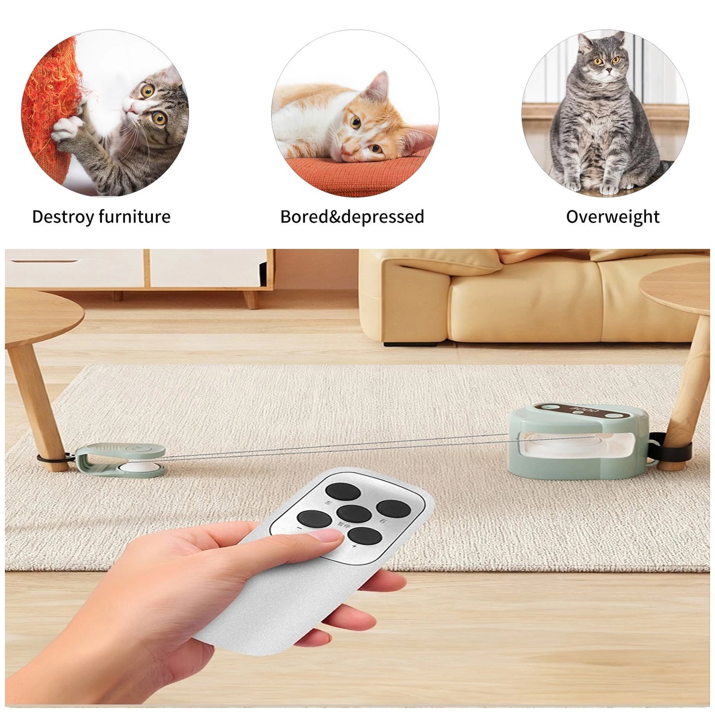 Interactive Cat Toy for Indoor Cats Wheel Exerciser Running Toy Cat Treadmill Remote Control Stimulation Hunting Bird Sound Toy
