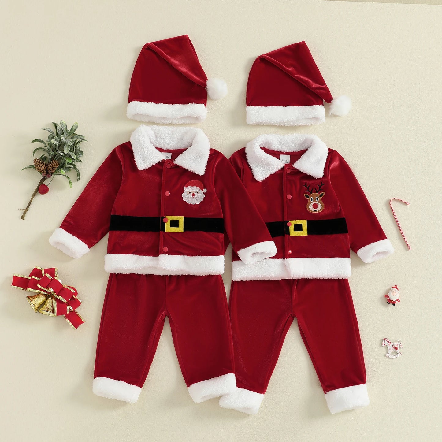 Citgeett Autumn Christmas Kids Toddler Girl Boy Outfits Long Sleeve Lapel Button Tops Elastic Waist Pants Costume Winter Set