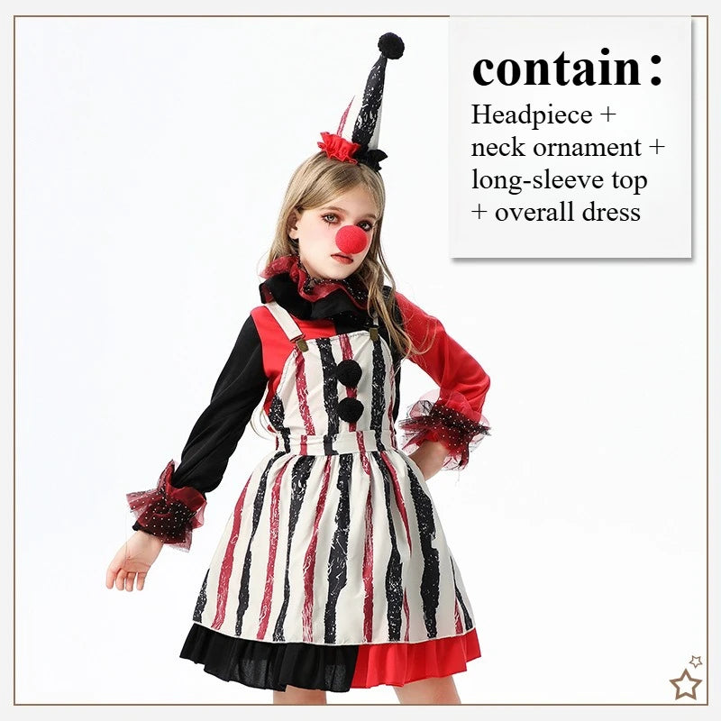 Halloween Cosplay Costumes Horror Clown Dresses Pants Headwear Clothes Sets Carnival Theme Party Role Playing Outfits for Girls