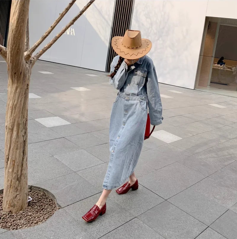 Womens Red Shoes Spring Autumn Basic Pumps Block Heel Dress Loafers French Slip On Square Toe Cow Leather Dress Footwear Size 43