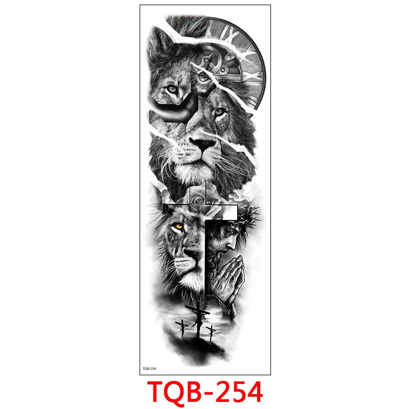 Waterproof Temporary Tattoo Stickers Clock Eye Large Arm Tattoo for Men Women Tiger Animal Fake Tatoo Sleeve