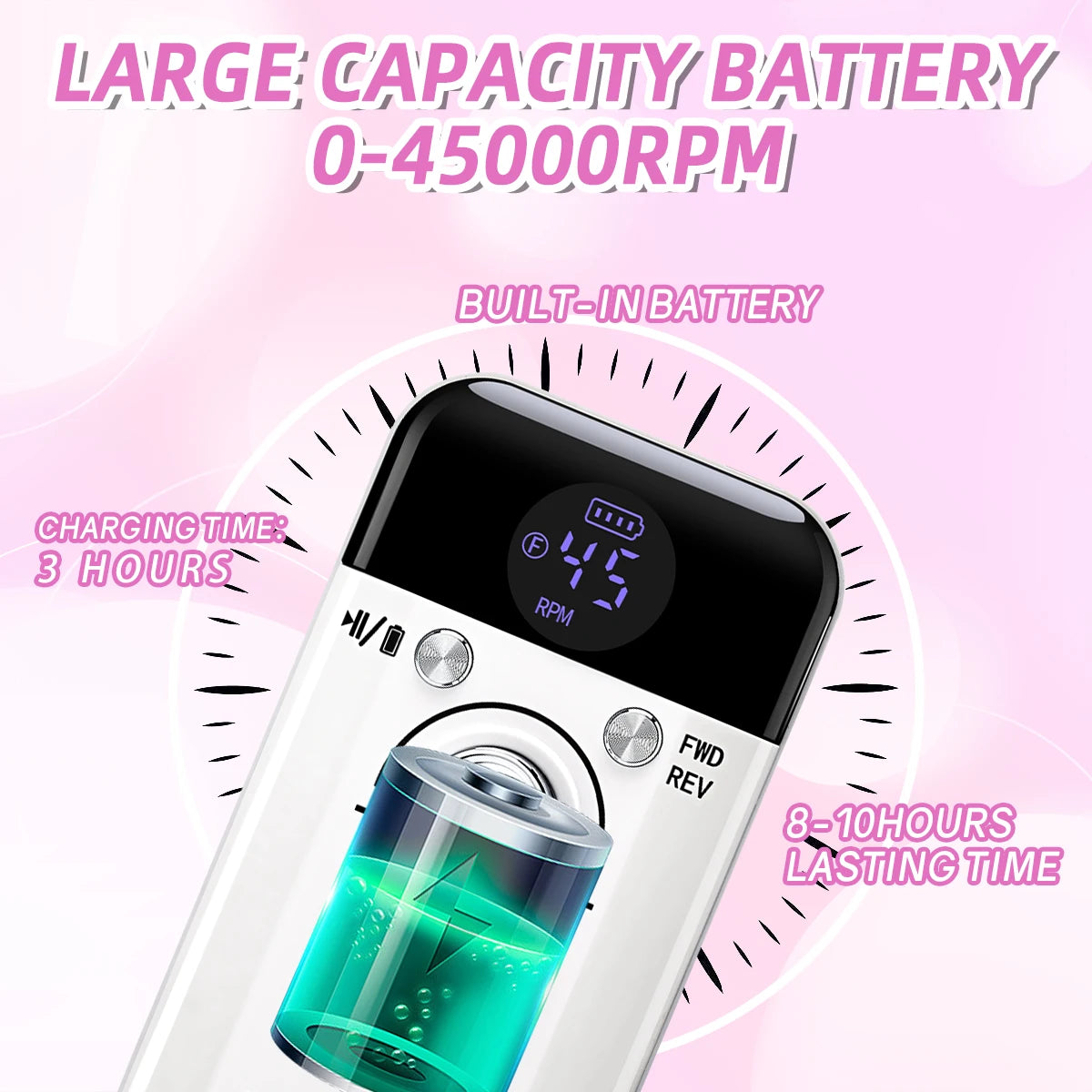 45000RPM Electric Nail Drill Machine With LCD Display Rechargeable Portable Nail File Set for Gel Nails Polish Nail Art Tools
