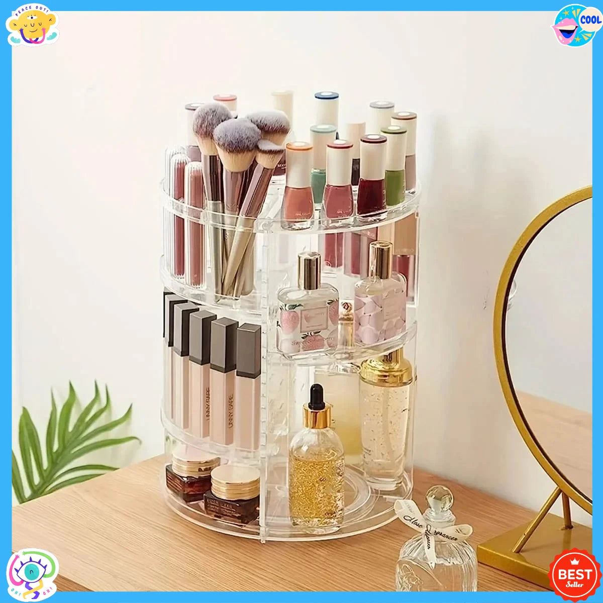 360° Rotating Cosmetic Storage Box Transparent Multi-Layer Organizer Suitable for Lipsticks,Makeup Brushes,and Skincare Products