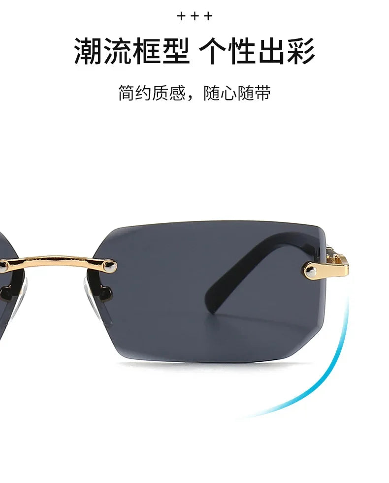 Rimless Sexy Sunglasses Rectangle Fashion Popular Women Men Shades Small Sun Glasses for Female Male Traveling Oculos
