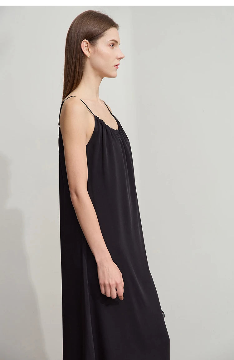 AMII Minimalist Office Lady Dress Women 2025 Summer Female Sleeveless U-neck Solid Adjustable Shoulder Strap Dresses 12542192