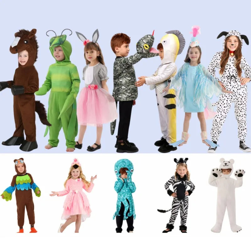 Unisex Boys Girls Jumpsuit Animal Halloween Costumes Bodysuit Kids Purim Party Fancy Dress Up Clothing Set