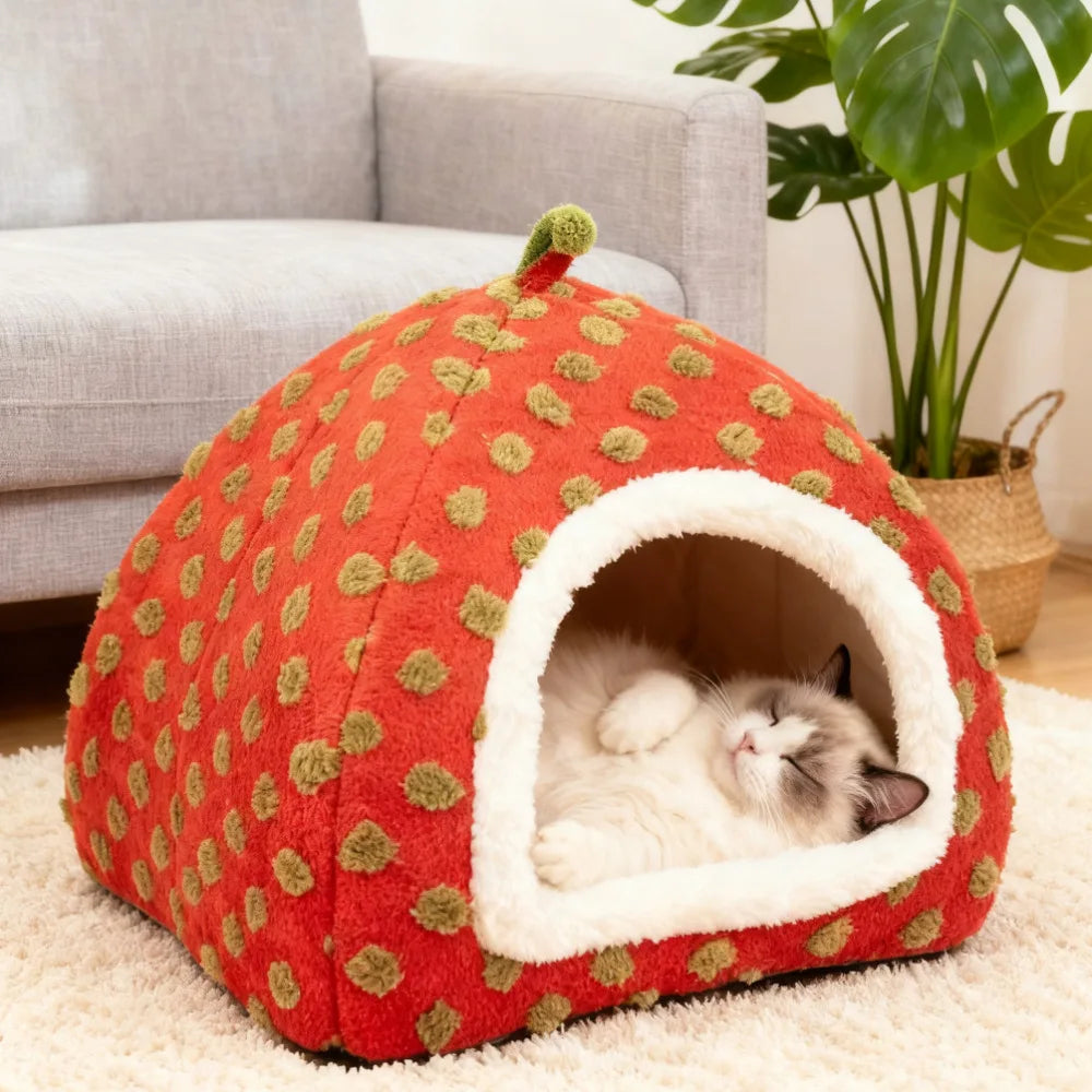 Enclosed Cat House - Winter Warm & Thickened Triangular Deep Sleep Pet Bed for Cats & Small Dogs | Cozy & Insulated Pet Shelter