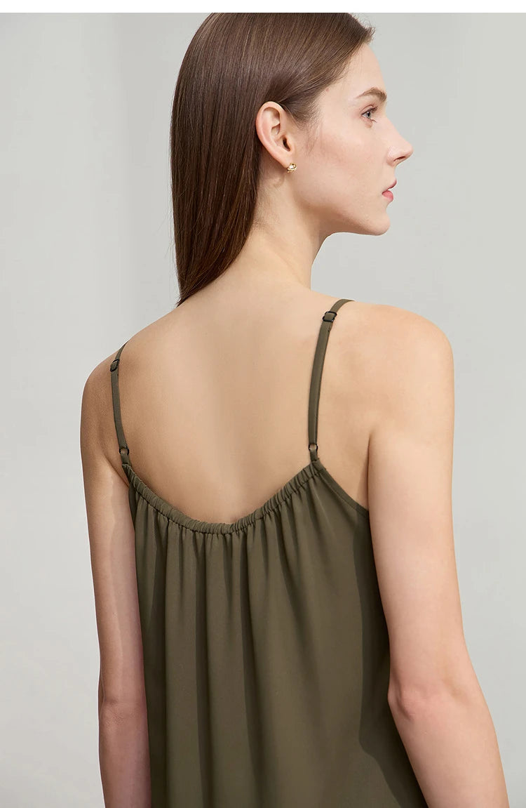 AMII Minimalist Office Lady Dress Women 2025 Summer Female Sleeveless U-neck Solid Adjustable Shoulder Strap Dresses 12542192