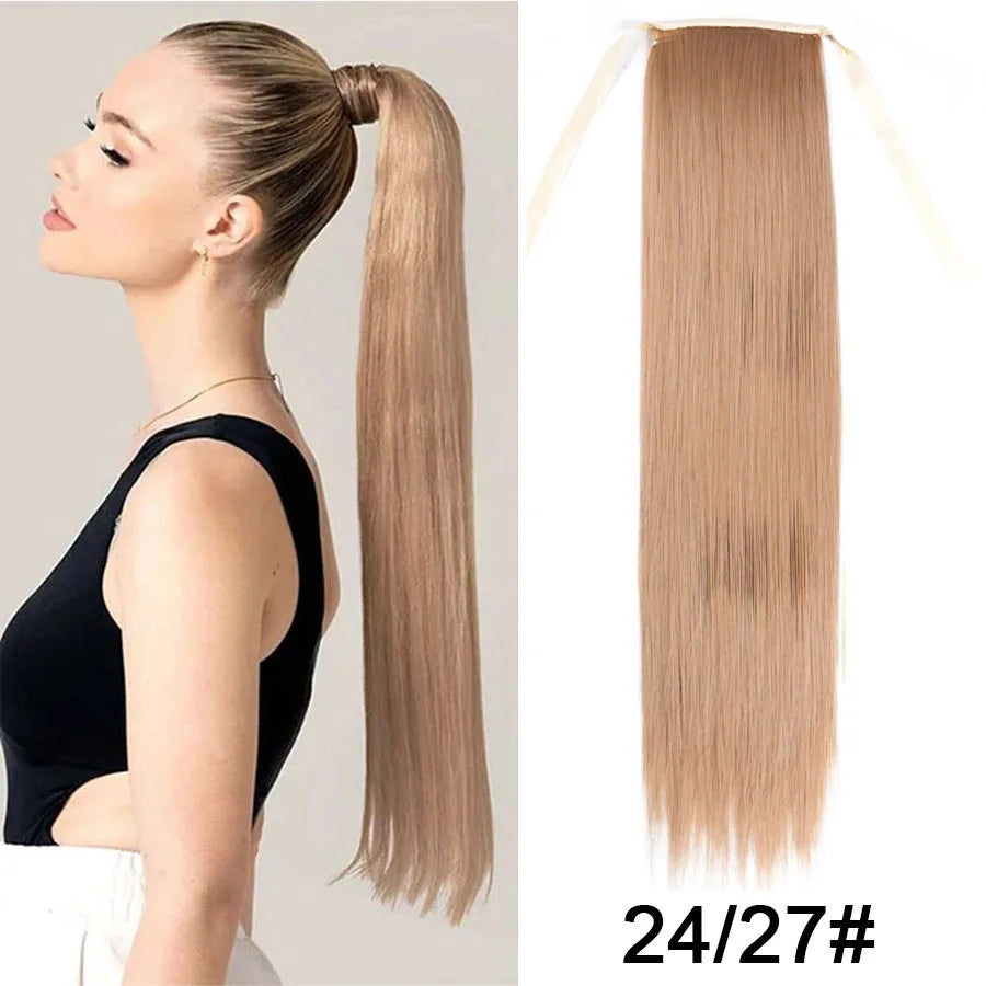 Synthetic Ponytail Long Straight Wrap Around Ponytail Hair Extension Heat-Reistant Fiber Pony Tail Fake Hairpieces For Women