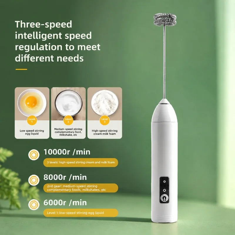 Electric Milk Frother + Egg Beater Wireless Type-C Charging 3 Speeds Mini Handheld Foam Maker Coffee Whisk Cooking Tools