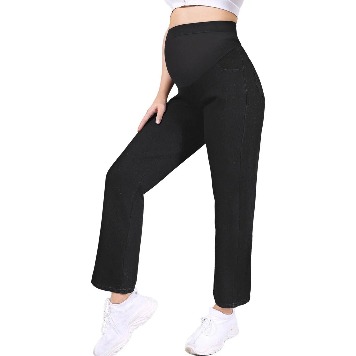 Pregnant Women Fashion Casual Wide-Leg Jeans Adjustable High Waist Belly Support Denim Pants Maternity Clothing for Daily Party