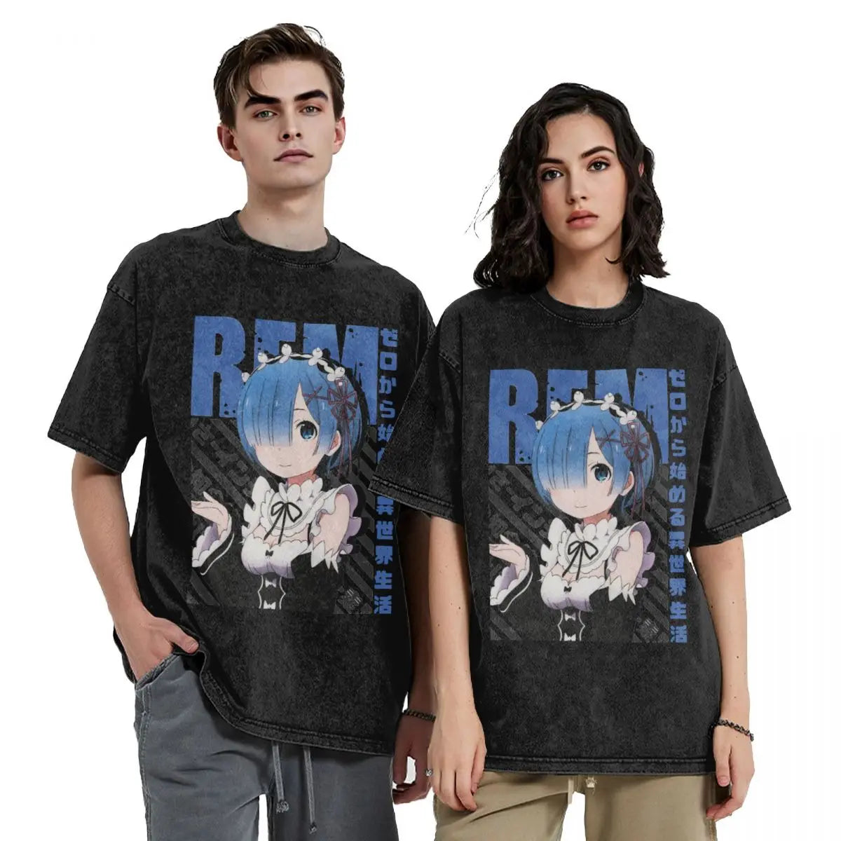 Rezero Rem Re:Life In A Different World From Zero Washed T Shirts Streetwear Hip Hop Vintage T-Shirt Tees for Men Women Harajuku
