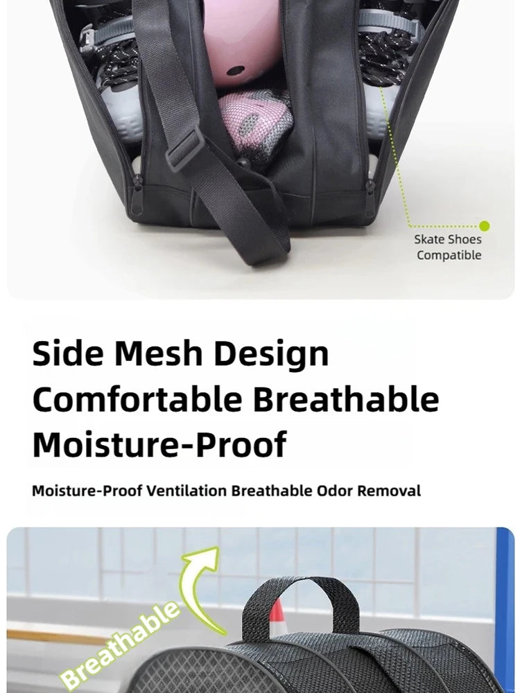 New Ice Skates Storage Bag Inline Skate Bag Top Handle Waterproof Versatile Breathable Accessory with Adjustable Shoulder Strap