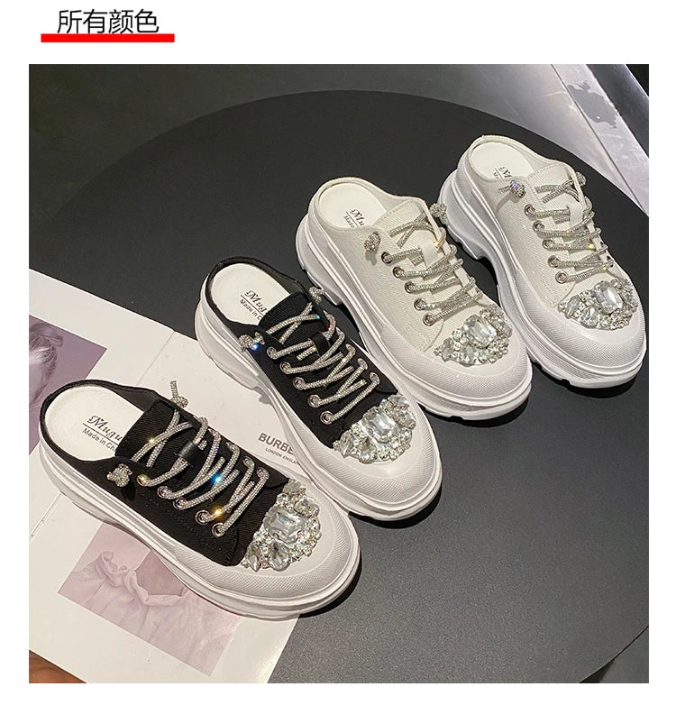 Women Shiny Rhinestones Shoes Four Seasons Casual Sneakers Women Stylish Sport Shoes Lace-Up Sports slippers zapatos mujer