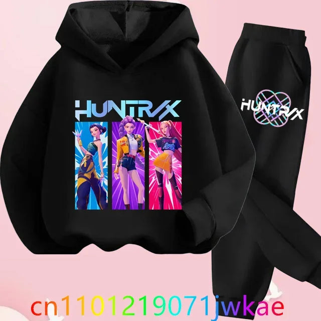 Kid K-Pop Demon Hunters Hooded Suit Toddler Girl Clothes KPop Demon Hunters Hoodie Set Girls Fashion Casual Sweatshirt New Movie