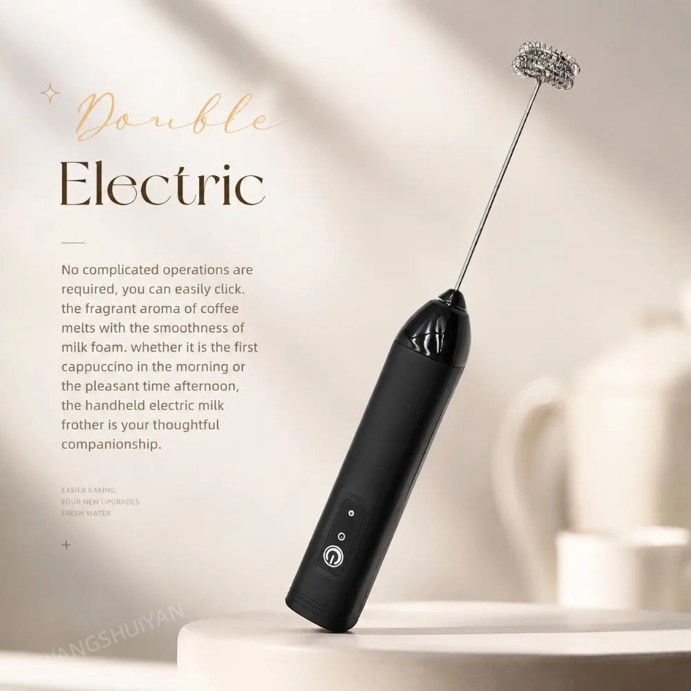 MINI Milk Frother USB Rechargeable 3 Speeds Foam Maker Coffee Whisk Mixer Electric Handle Blender Egg Beater