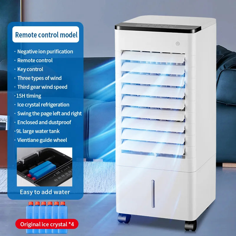 Portable Air Conditioner Fan Intelligent Cooling Fan with Remote Control Wide-angle Air Supply Ice Crystal for Home Use