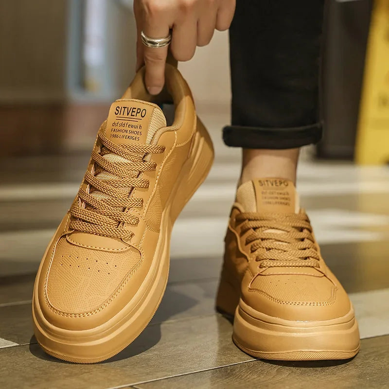 Men's Casual Sport Shoes Thick Bottom Invisible Heightening 10cm Rubber Outsole Synthetic Upper Breathable Lace-Up Sneakers