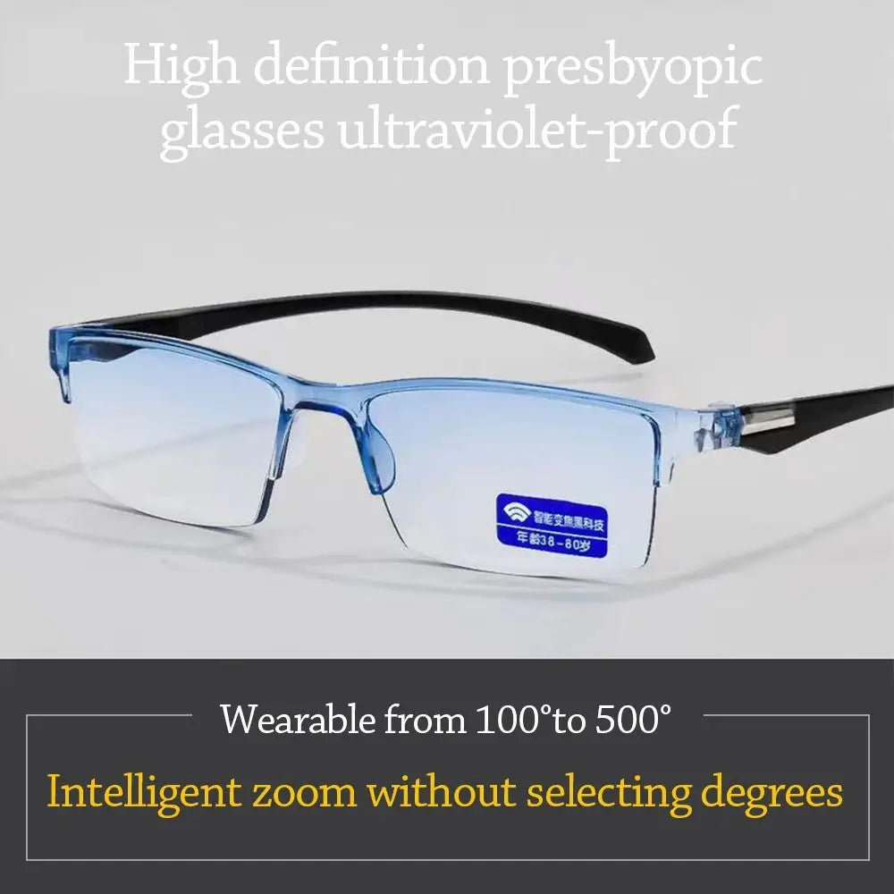 New Anti Blue Ray Reading Glasses Smart Automatic Zoom Reading Glasses Autofocus Power +1.0(100) ~ +7.0(700) Half-Rim Unisex