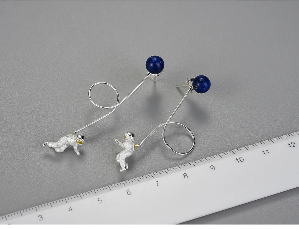 Lotus Fun Natural Stone Unusual Space Odyssey Long Tassel Dangle Earrings For Women Real 925 Sterling Silver Fashion Jewelry