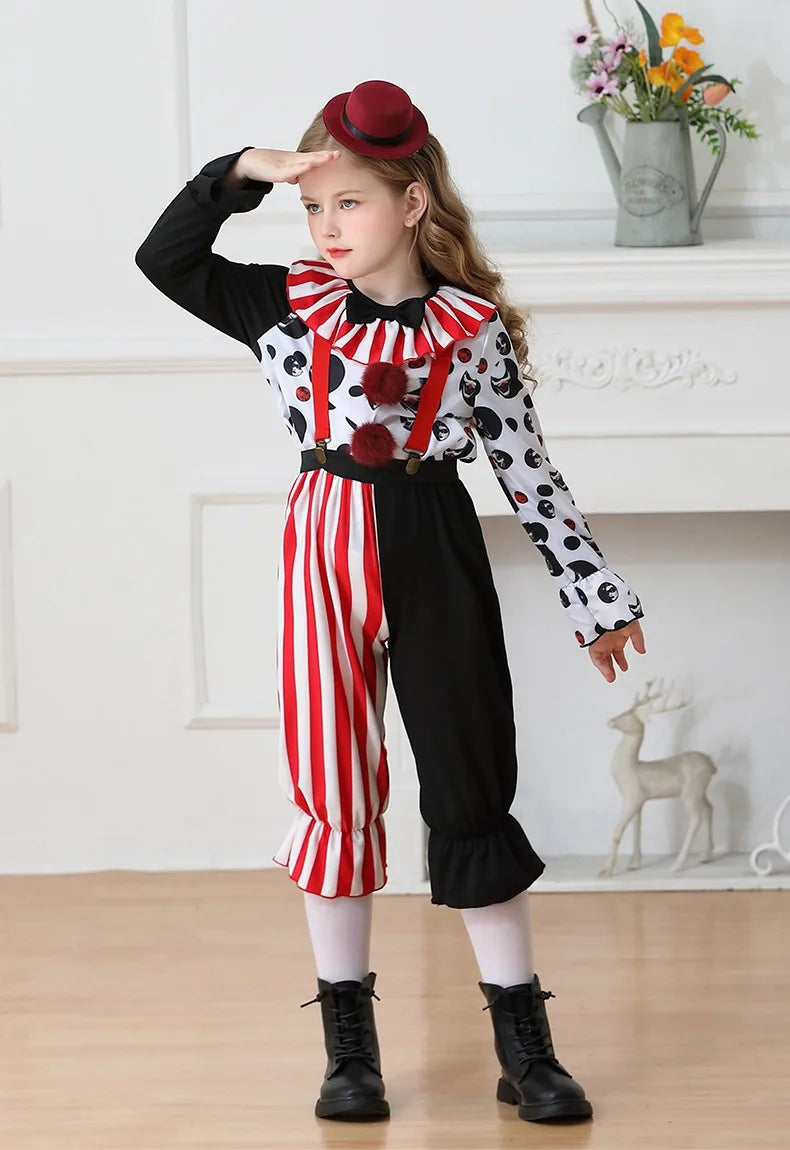 Halloween Cosplay Costumes Horror Clown Dresses Pants Headwear Clothes Sets Carnival Theme Party Role Playing Outfits for Girls