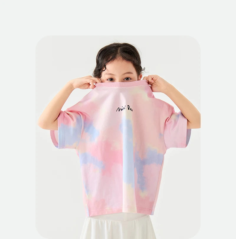 Mini Bala Short Sleeve T - Shirt Boys and Girls Baby Summer Clothes Breathable Pure Cotton Soft Cool Tie - dyed Kids Top