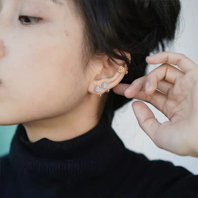 925 Sterling Silver Flash Earrings Shiny Zircon Earrings Female Gold Color Screw Ear Bone Jewelry for Women Fashion Accessories