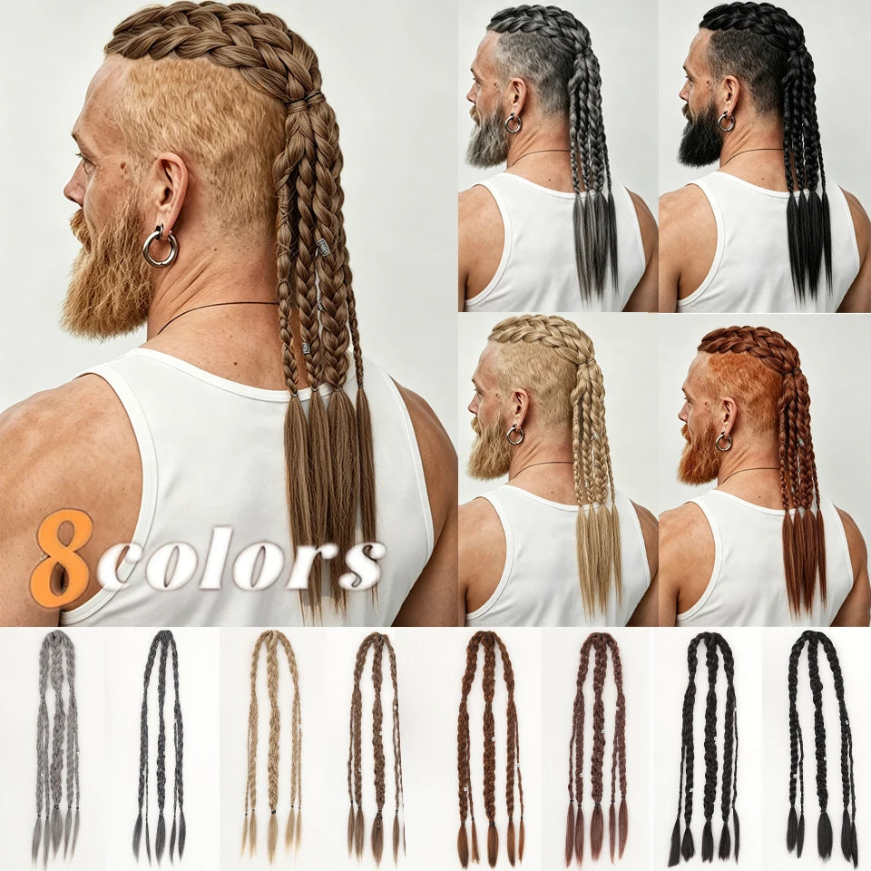 Long Braided Ponytail Extension Synthetic Twist Box Braids Pony Tail Hairpieces with Hair Ring Elastic Tie for Men Daily Party