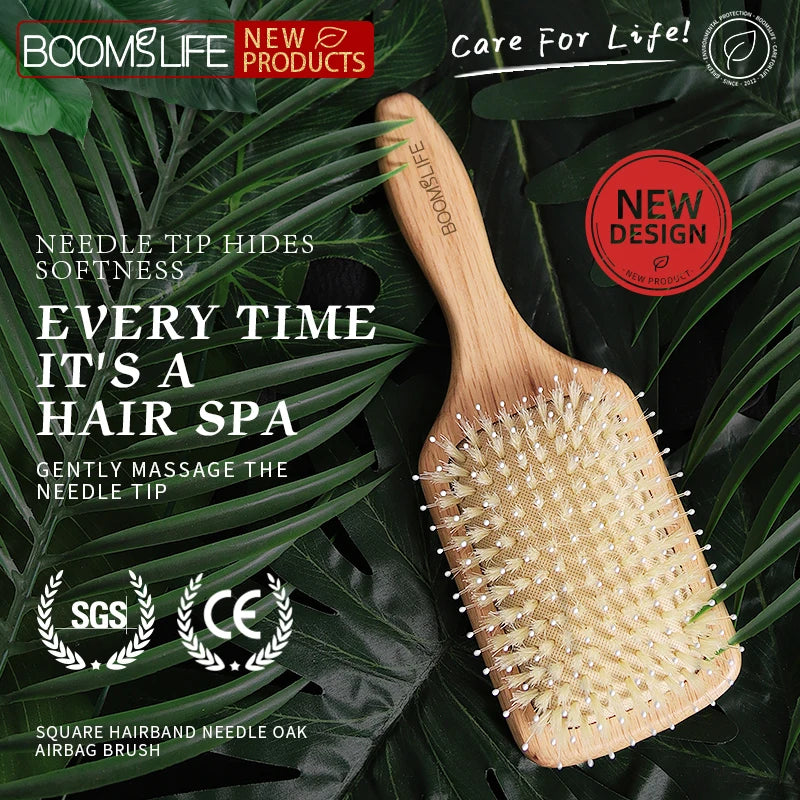 BOOMSLIFE Boar Bristle Hair Brush Square Paddle Scalp Massage Hairbrush USA Oak Wood Comb for Hair Women Barber Beauty Hair Care