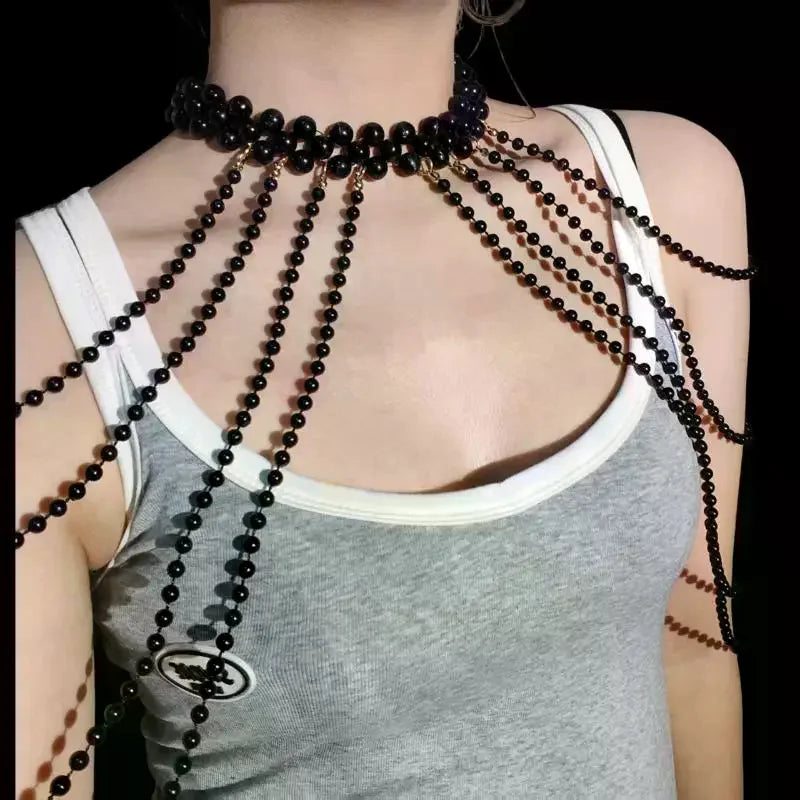 Bridal Tassel Imitation Pearl Shoulder Chain Necklace Elegant Cheongsam Dress Shawl Wedding Jewelry Accessories Gift For Women