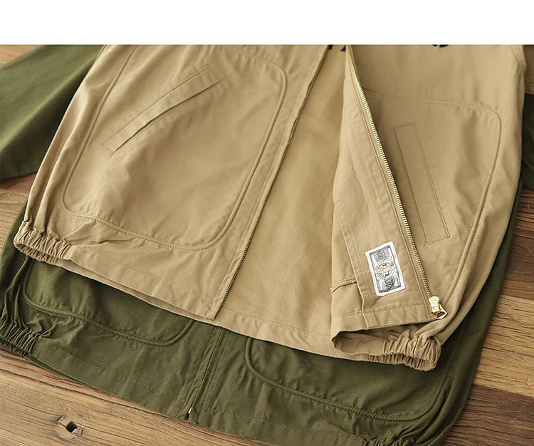 Autumn New American Retro Twill Embroidery Cargo Deck Jacket Men's Fashion 100% Cotton Washed Multi-pockets Casual Loose Coat
