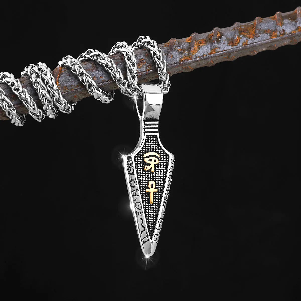 Viking Stainless Steel Gold Color Spear Pendant Necklace Scandinavian Rune Amulet Black Necklace Jewelry Men's Punk Hip Hop Gift
