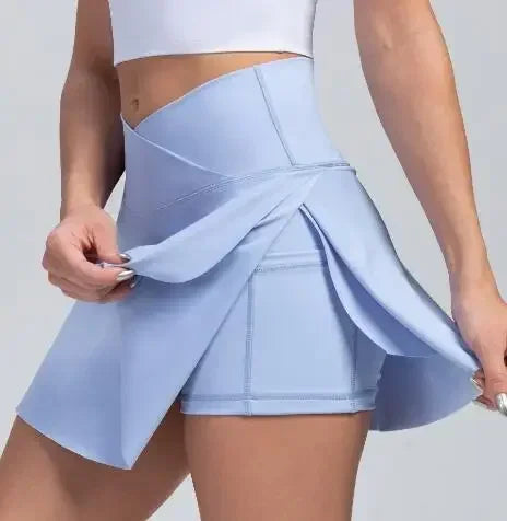 Sexy Gym Tennis Skirt Woman Summer Skinny Stretch Activewear Running Pockets Skirt Compression High Waist Shorts 2024
