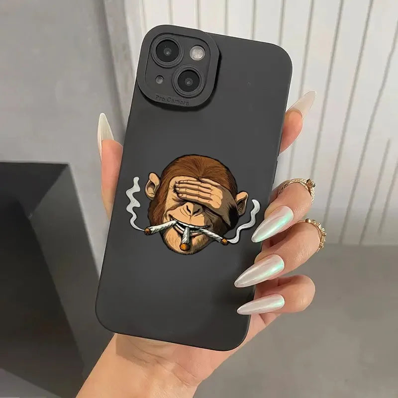 New Creative Monkey Pattern Phone Case For iPhone 16 15 14 13 12 11 Mini Pro Max X XR XSMax 8 6 6S Plus Soft Silicone Back Cover