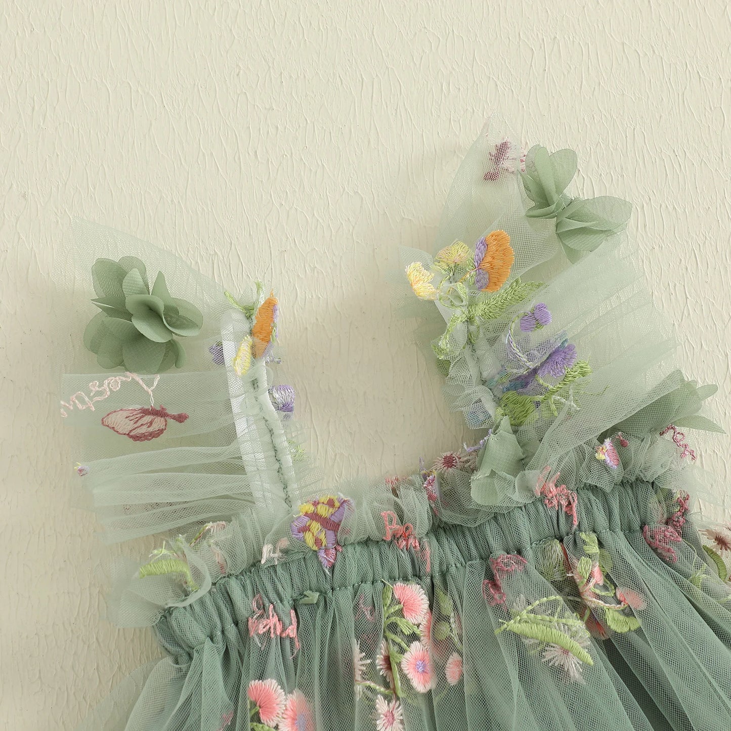 Baby Girl Square Neck Floral Embroidery Lovely Dress Kid Princess Lovely Dress Ruffle Sleeveless Toddler Party Dress Clothes
