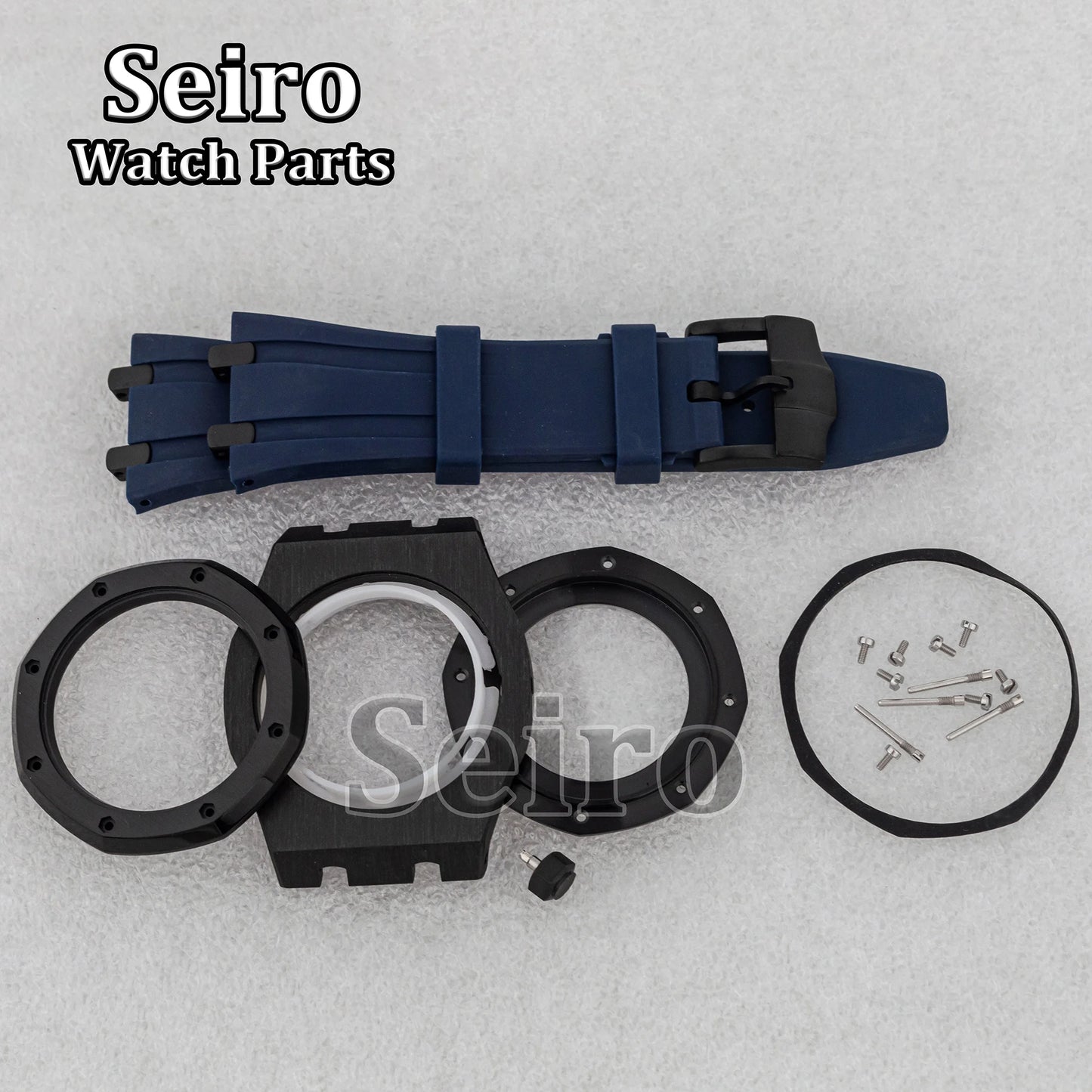 42mm Octagon Watch Case Rubber Strap Sapphire Crystal 10bar for 31.8mm Dial Royal Oak NH35 NH36 Movement Watch Modified Parts