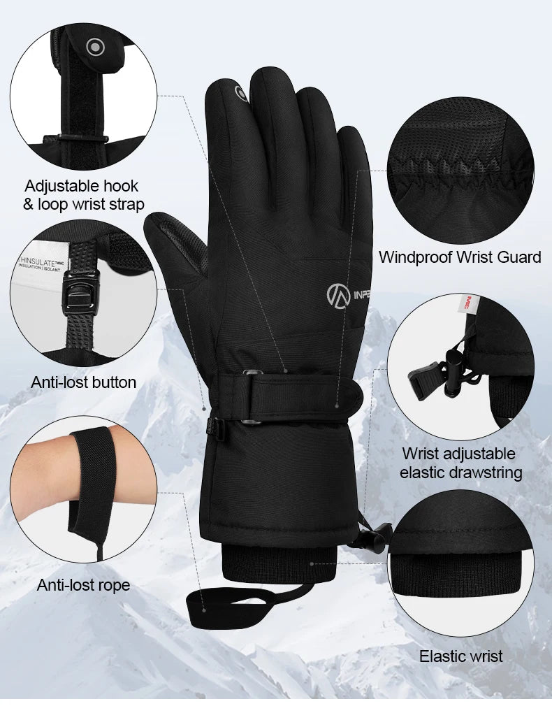 INPAKO thickened men's and women's professional ski gloves windproof winter warm snow gloves snowmobile five-finger gloves