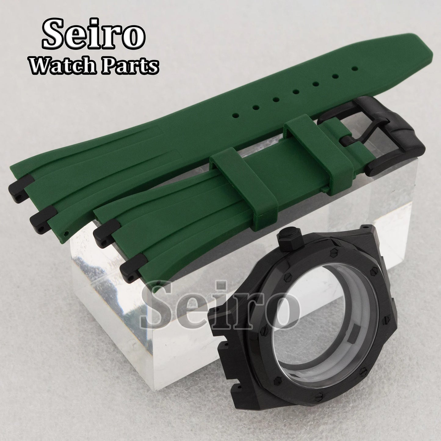 42mm Octagon Watch Case Rubber Strap Sapphire Crystal 10bar for 31.8mm Dial Royal Oak NH35 NH36 Movement Watch Modified Parts