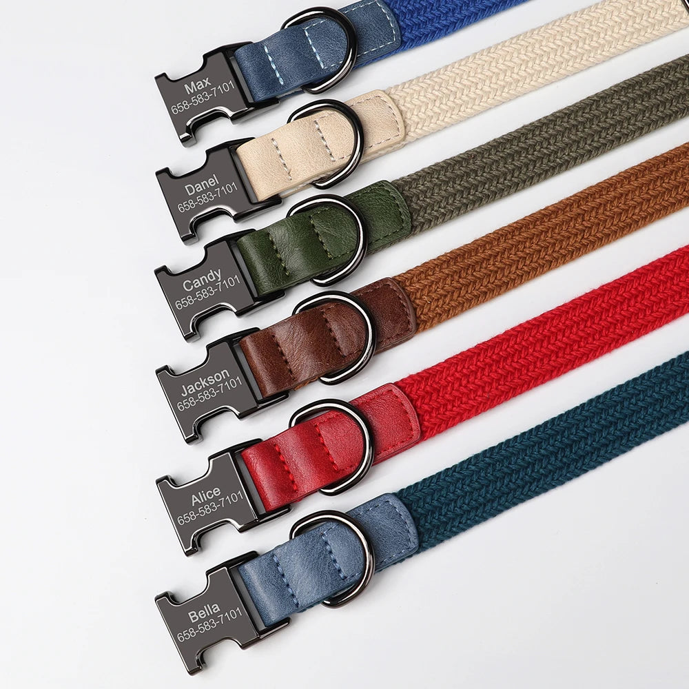 Retro Dog Collar Leash Set Custom Nylon Dog Collars With Walking Lead Rope Adjustable Pet Necklace for Small Large Dogs Durable