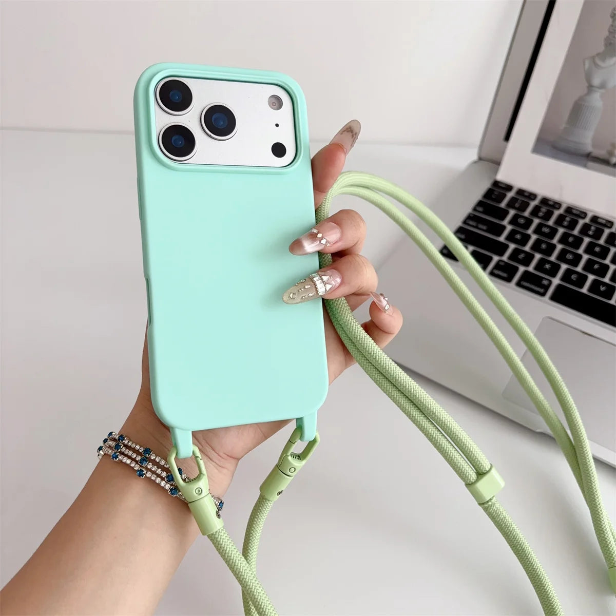 Silicone Phone Case for IPhone 17 Air 16 16E 15 14 Plus 11 13 12 Mini Pro Max Crossbody Lanyard Candy Color Soft TPU Back Cover