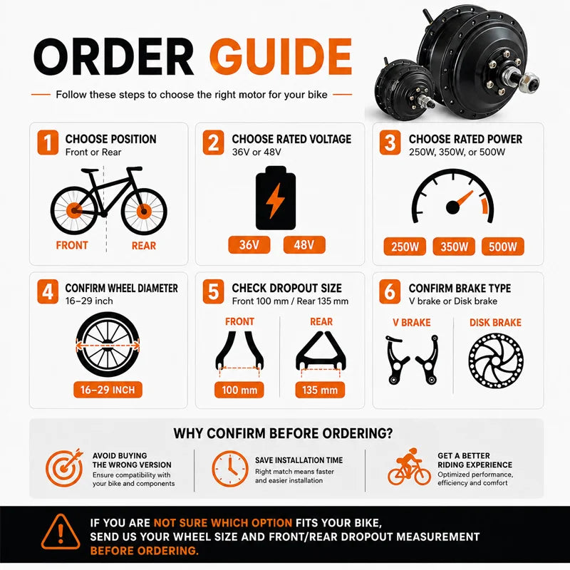36V 48V 250W 350W 500W Front Rear Drive Brushless Gear Hub Motor Rotary Type High Speed E-Bike Motor Wheel Electric Bike Kit