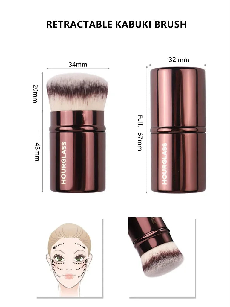 Retractable Kabuki Brush Dense Synthetic Hair Short Travel-Sized Foundation Powder Contour Makeup Brush Cosmetic Tools