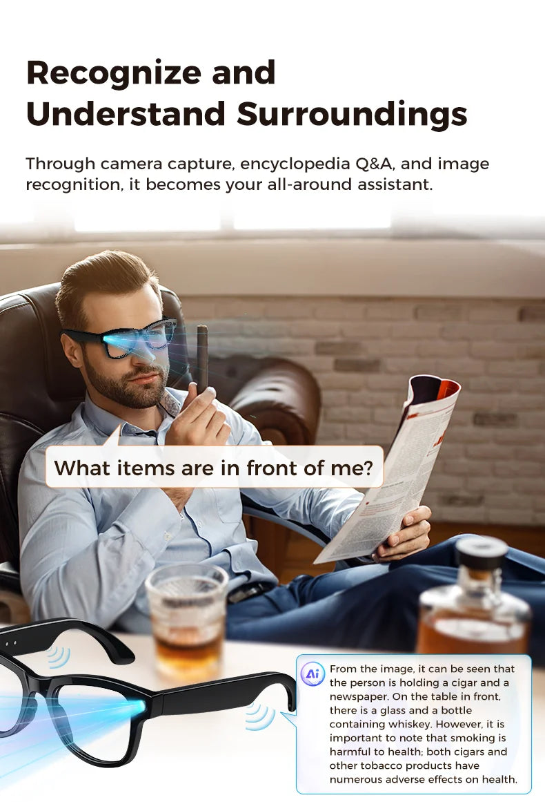2026New 8MP 4K HD Camera AI Glasses Men 3600mAh Power Bank 32G Memory 160+ Translation Glasses Waterproof Smart Sunglasses Women