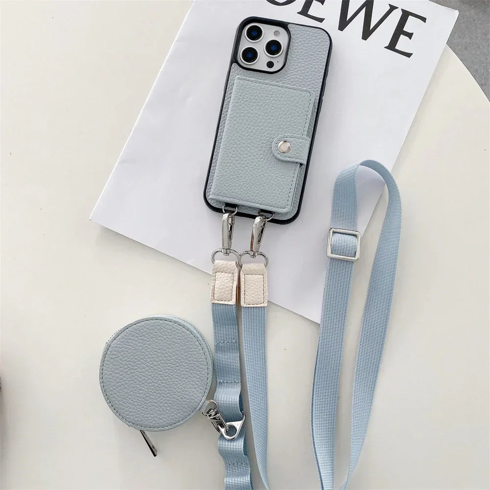 Crossbody Wallet Card Slot Coin Purse for IPhone 17 Air 16 15 Plus 14 13 12 11 Pro Max Leather Protective Phone Case Cover