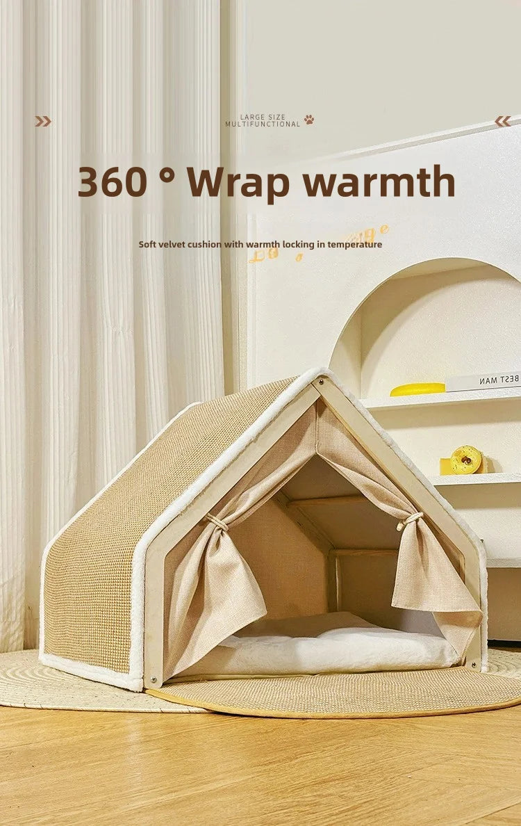 Cat nest Winter warm cat villa Cat house shell semi-enclosed sleeping bag cat scratching board does not drop scraps sisal cat te