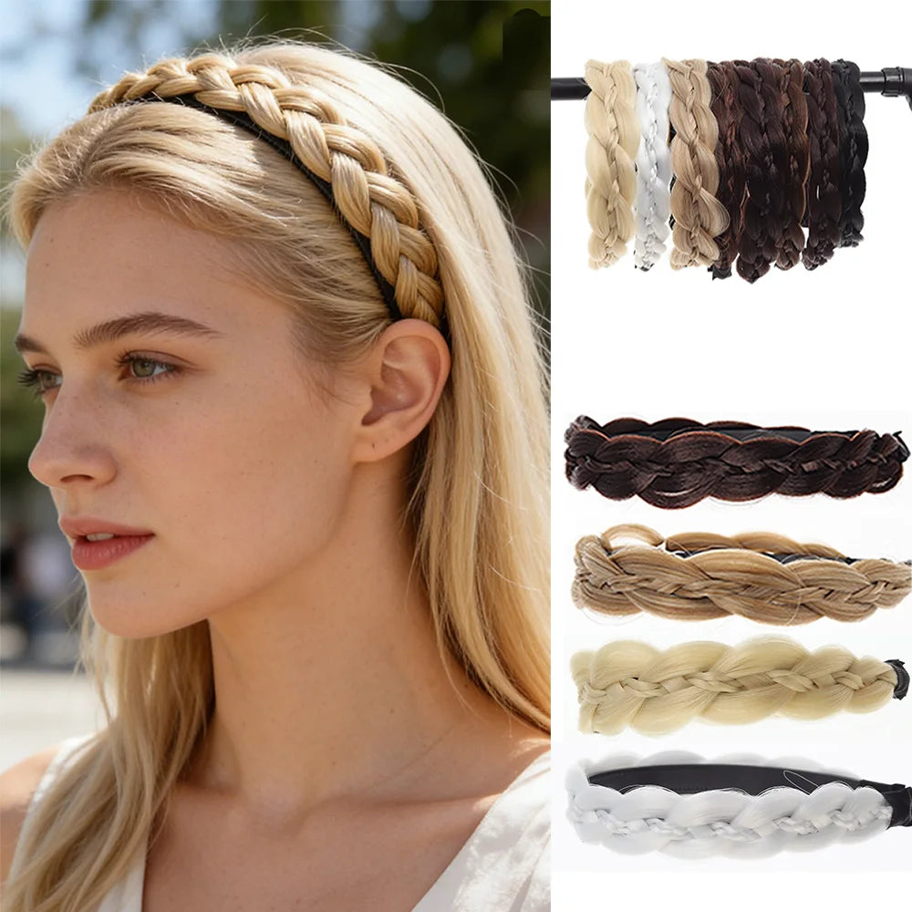 Synthetic Ladies Hair Wide Fishbone Braids Non-slip Headband Handmade Retro Headband Styling Headwear Accessories